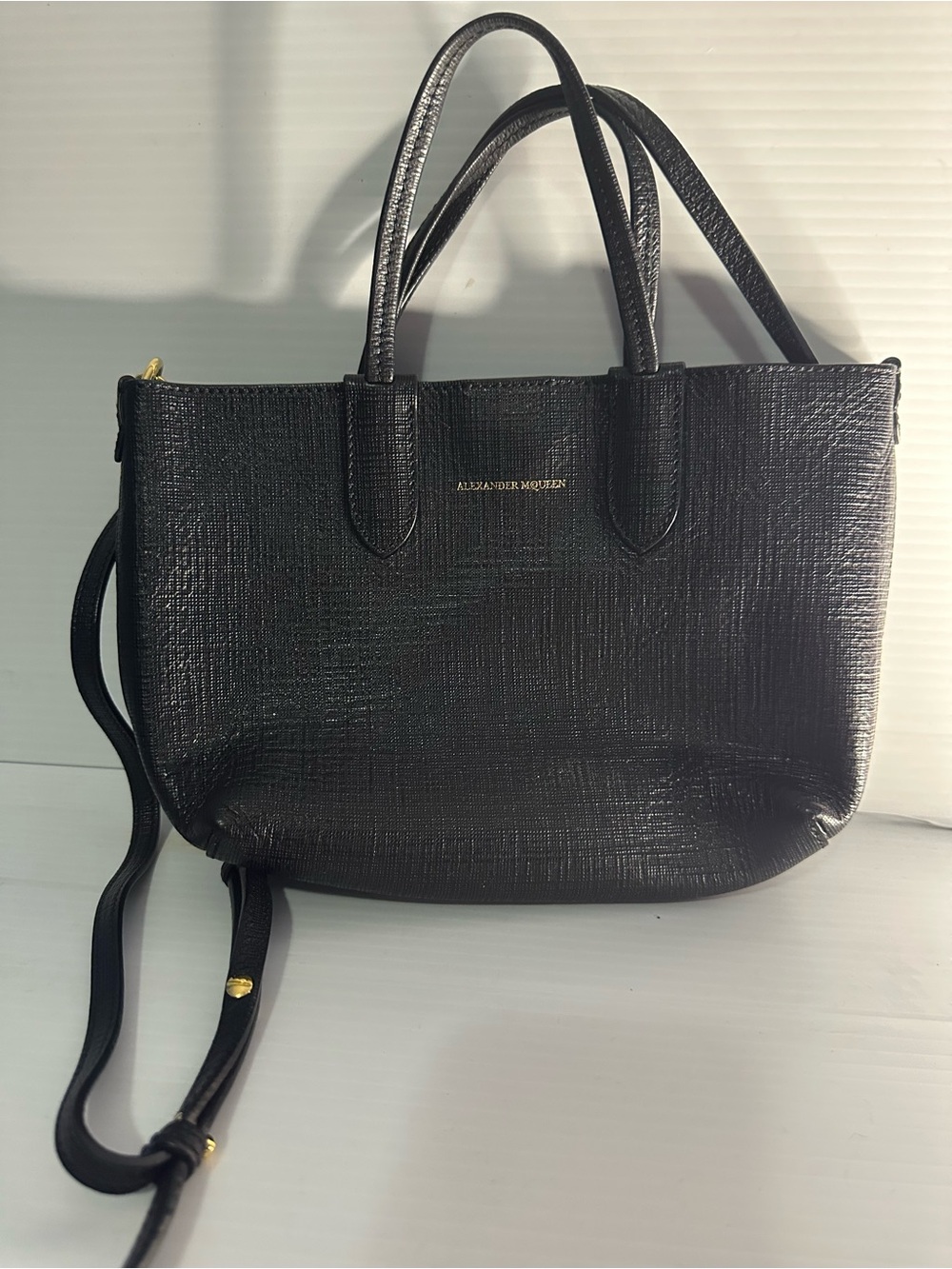 Alexander McQueen Black Textured Leather Satchel with Shoulder Strap
